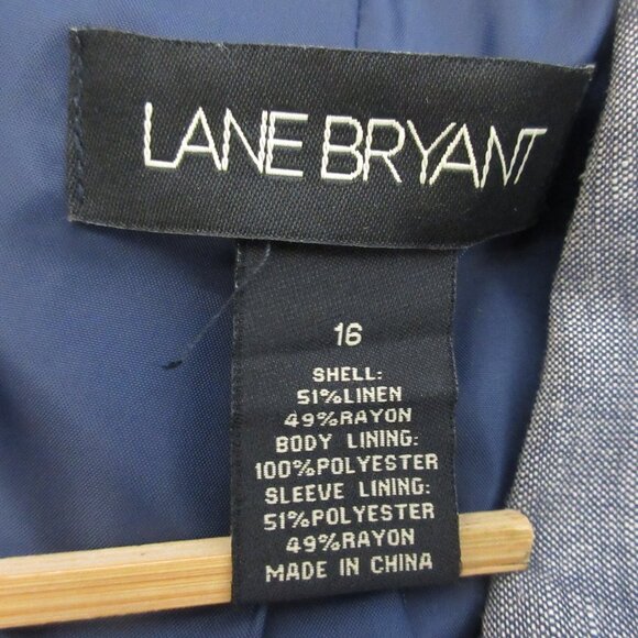 Lane Bryant Women Blazer Jacket 16 Linen Chambray Blue Lined Casual Flap Pockets - Picture 3 of 8